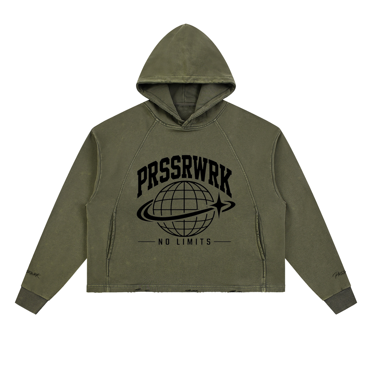 PRSSRWRK Vintage Washed Frayed-Hem Hoodie