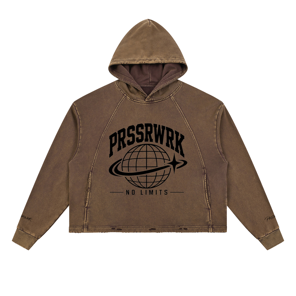 PRSSRWRK Vintage Washed Frayed-Hem Hoodie