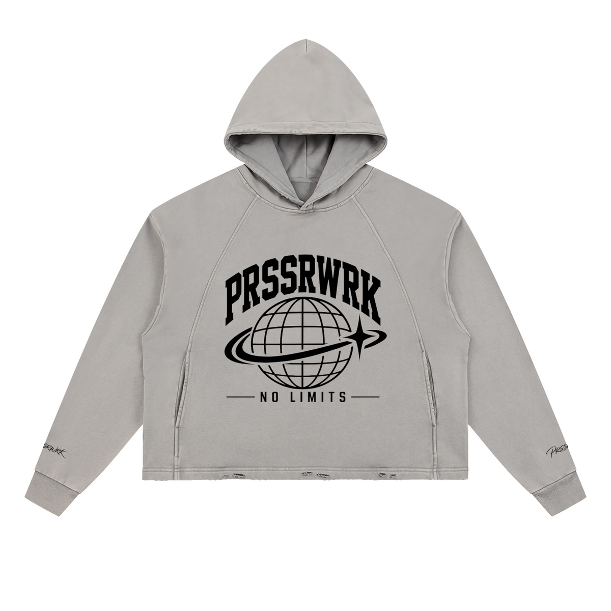 PRSSRWRK Vintage Washed Frayed-Hem Hoodie
