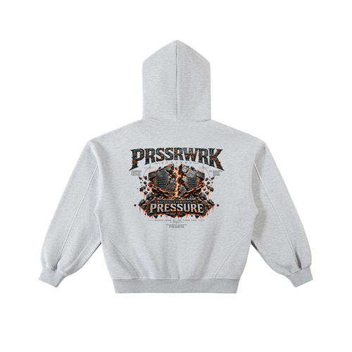 Contrast-Stitched Boxy Fleece Zip Hoodie