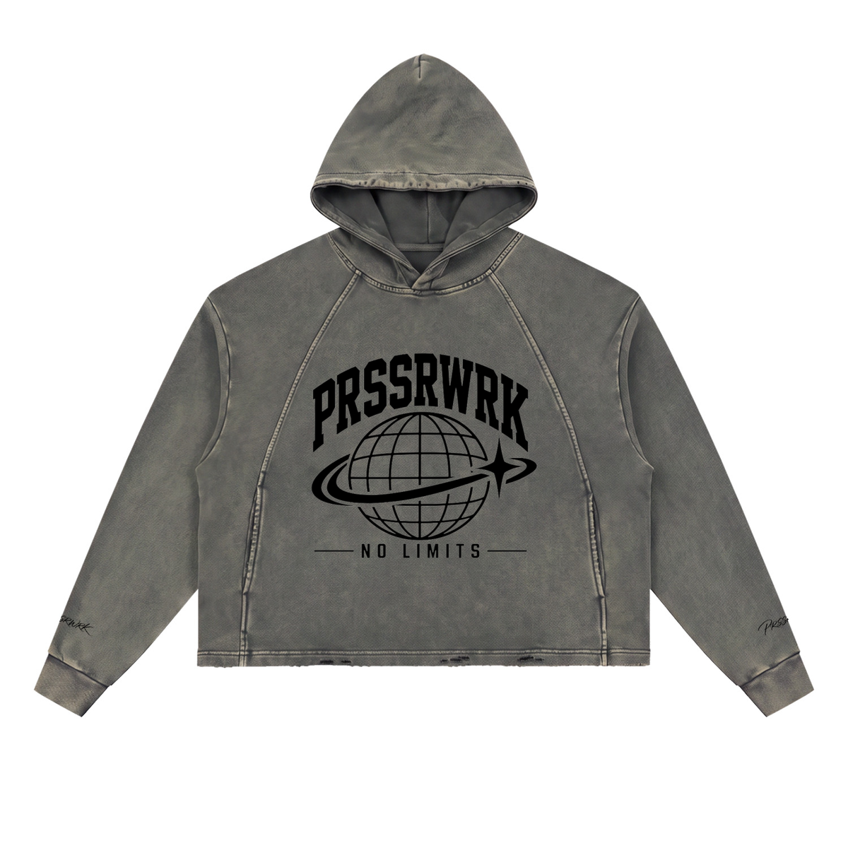 PRSSRWRK Vintage Washed Frayed-Hem Hoodie